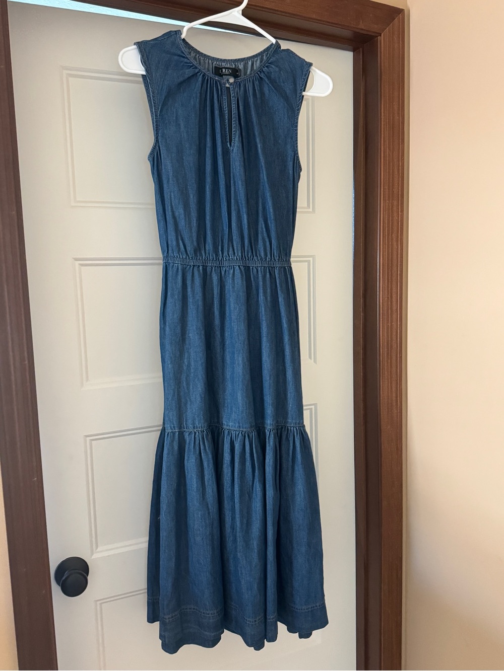 Lauren Ralph Lauren Blue Sleeveless Tiered Maxi Denim Dress